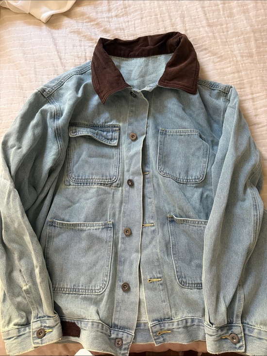 Commense Jackets & Blazers - Commense Light Blue Denim Field Jacket with Brown Corduroy Collar